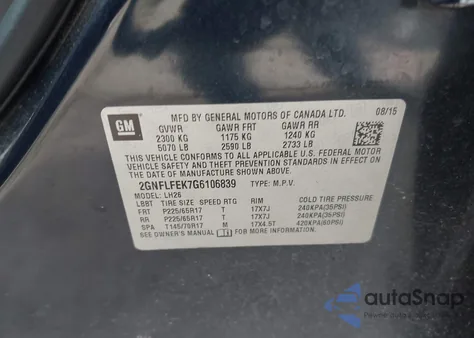 2016 Chevrolet Equinox Lt z USA, uszkodzony, nr VIN 2GNFLFEK7G6106839